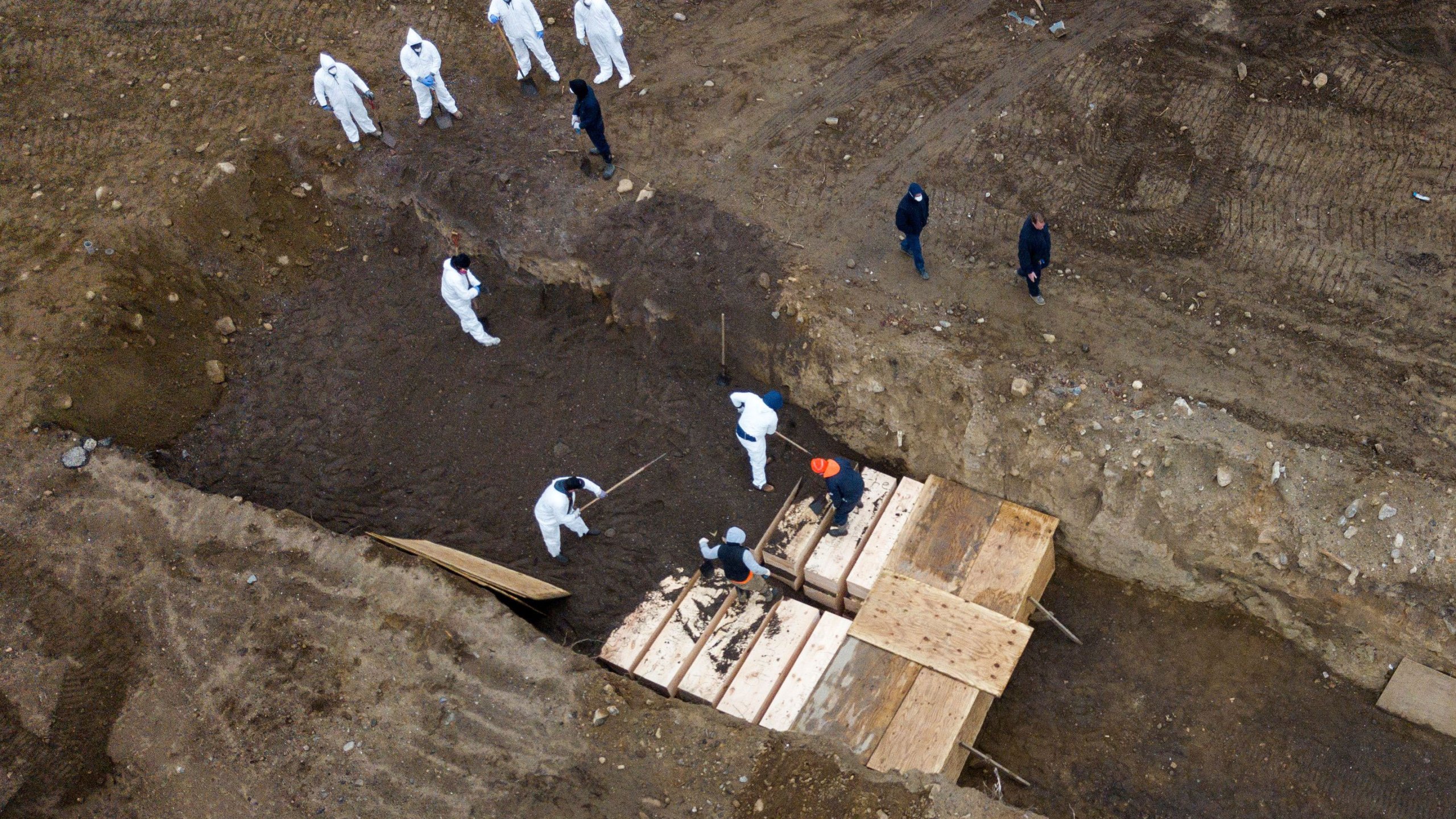 Drone pictures show bodies being buried on New York's Hart Island amid the coronavirus disease (COVID-19) outbreak in New York City